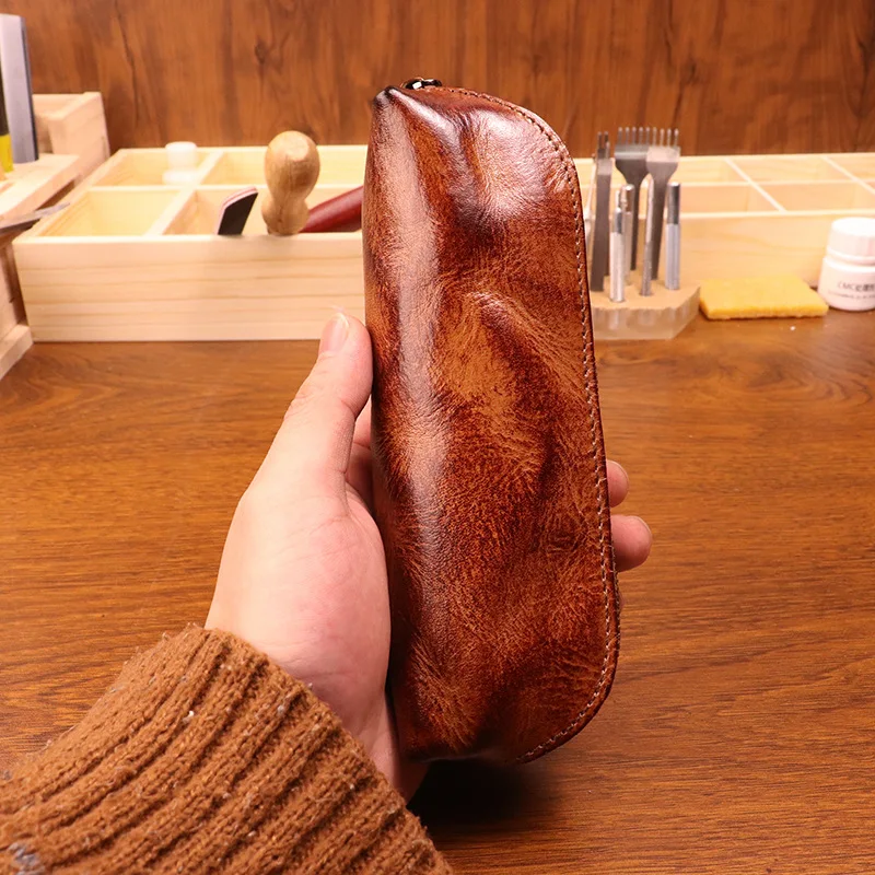 Tan Stationery & Office Supply - First-layer Cowhide Pencil Case Men Retro